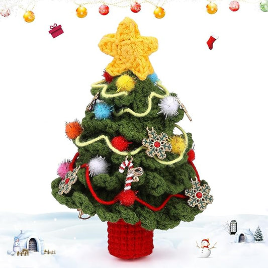 Christmas Tree Crochet Kit for Beginners Complete DIY Craft Set Crochet Starters Kit Adult,with Yarn, Hooks, Video Tutorial and Step-by-Step Instructions